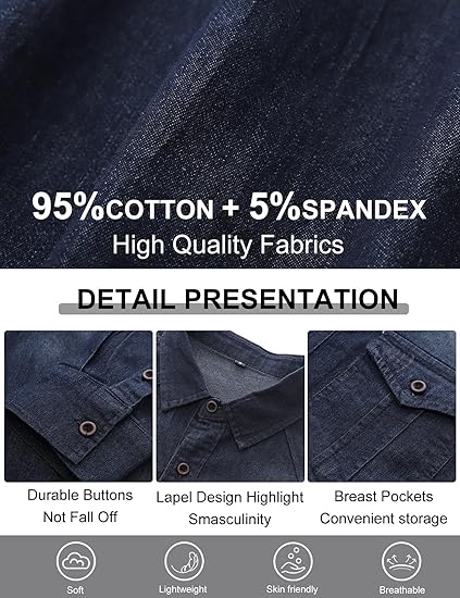 Men’s Slim Fit Long Sleeve Denim Shirt – Casual Button-Down