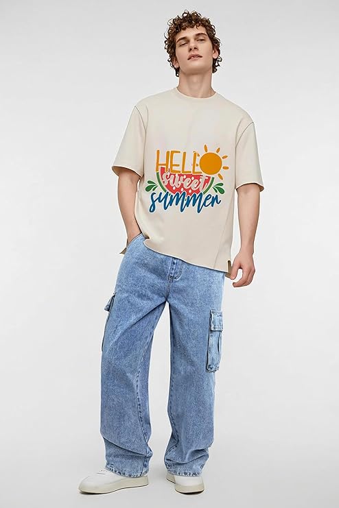 Herren Baggy Jeans – Elastische Taille Kordelzug Streetwear Hose