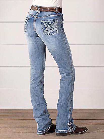 Men Mid-Waist Bootcut Jeans – Classic Straight Leg Denim Pants