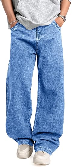 Men’s Baggy Wide Leg Jeans – Y2K Relaxed Fit Streetwear Denim
