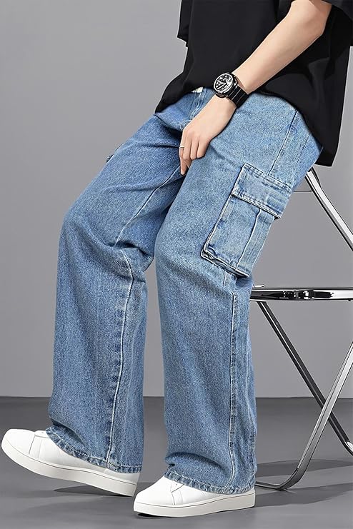 Herren Baggy Jeans – Elastische Taille Kordelzug Streetwear Hose