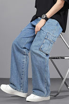 Herren Baggy Jeans – Elastische Taille Kordelzug Streetwear Hose