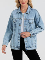 Women’s Oversized Denim Shacket – Boyfriend Fit Trucker Jacket