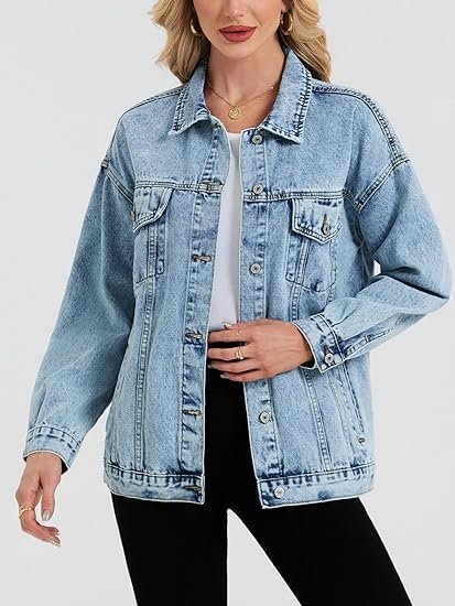Women’s Oversized Denim Shacket – Boyfriend Fit Trucker Jacket