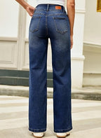 Women’s High-Waist Wide Leg Jeans – Stretchy Seamed Front Denim Pants