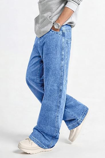 Men’s Baggy Wide Leg Jeans – Y2K Relaxed Fit Streetwear Denim