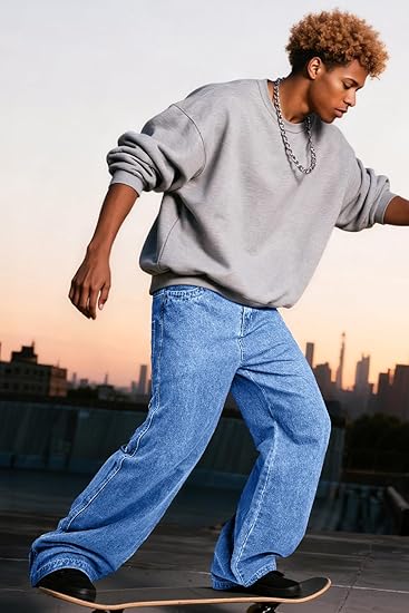 Men’s Baggy Wide Leg Jeans – Y2K Relaxed Fit Streetwear Denim