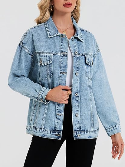 Women’s Oversized Denim Shacket – Boyfriend Fit Trucker Jacket