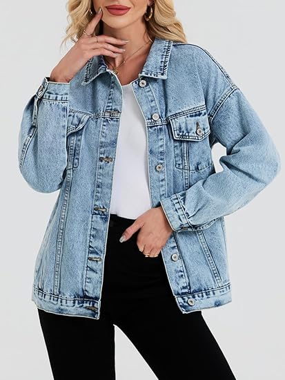 Women’s Oversized Denim Shacket – Boyfriend Fit Trucker Jacket