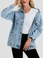 Women’s Oversized Denim Shacket – Boyfriend Fit Trucker Jacket