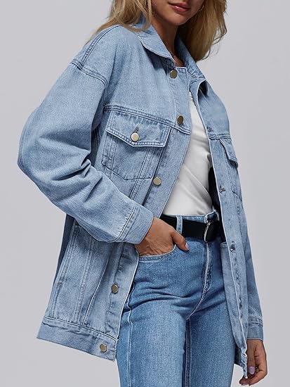 Women’s Oversized Denim Jacket – Loose Fit Button-Down Boyfriend Style