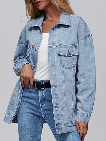 Women’s Oversized Denim Jacket – Loose Fit Button-Down Boyfriend Style