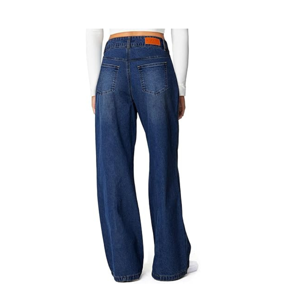 Women’s High-Waist Wide Leg Jeans – Stretchy Seamed Front Denim Pants