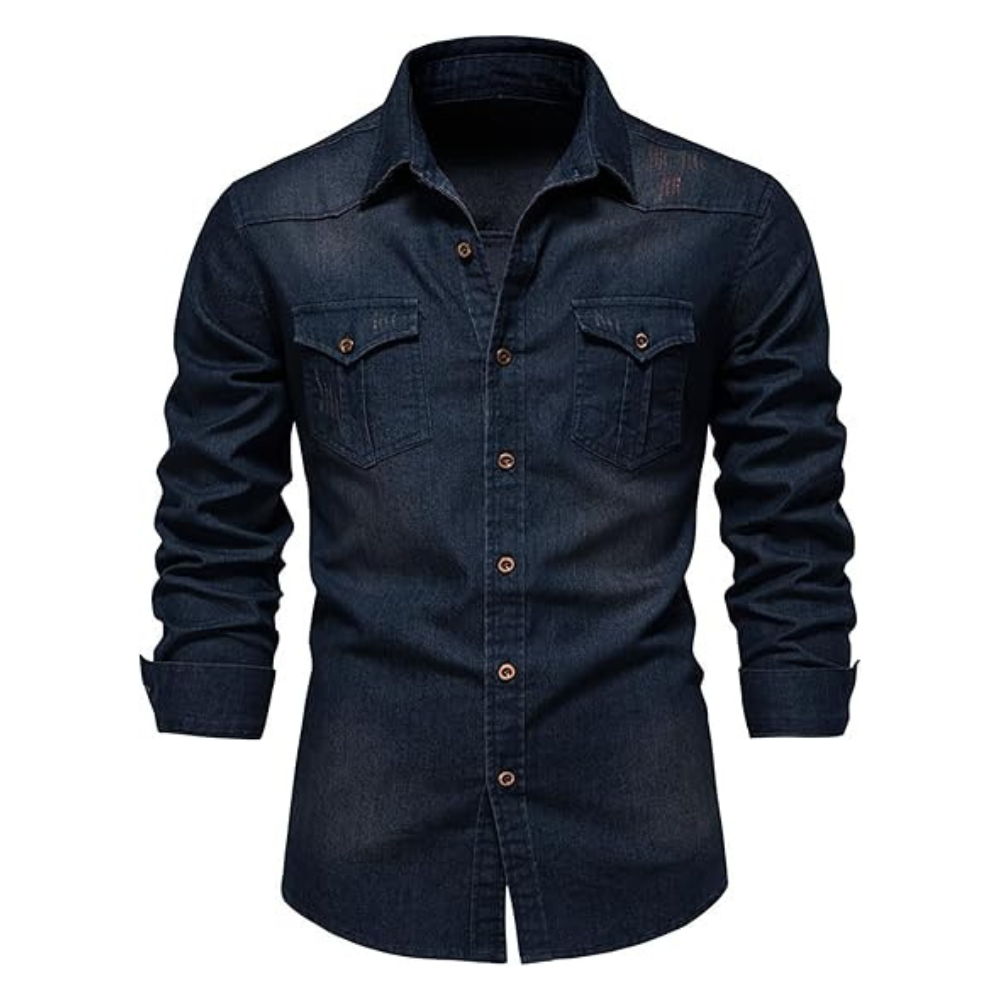 Men’s Slim Fit Long Sleeve Denim Shirt – Casual Button-Down