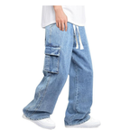 Herren Baggy Jeans – Elastische Taille Kordelzug Streetwear Hose