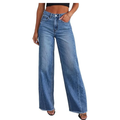 Women’s High-Waist Wide Leg Jeans – Stretchy Raw Hem Denim Pants