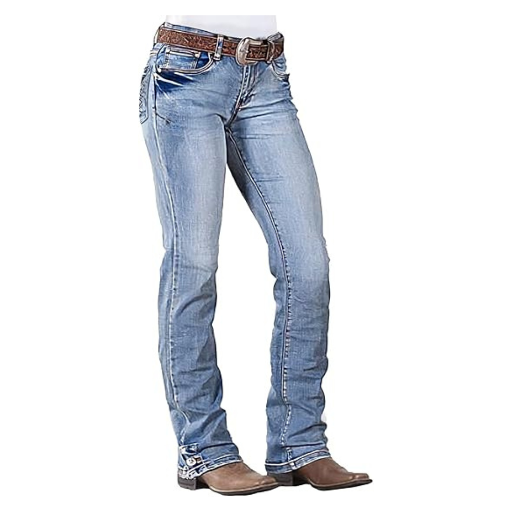 Men Mid-Waist Bootcut Jeans – Classic Straight Leg Denim Pants