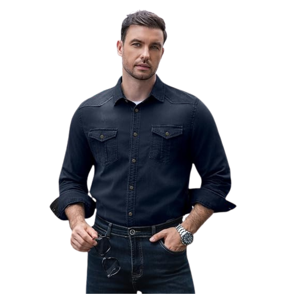 Men’s Slim Fit Long Sleeve Denim Shirt – Casual Button-Down