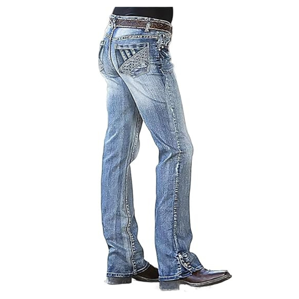 Men Mid-Waist Bootcut Jeans – Classic Straight Leg Denim Pants