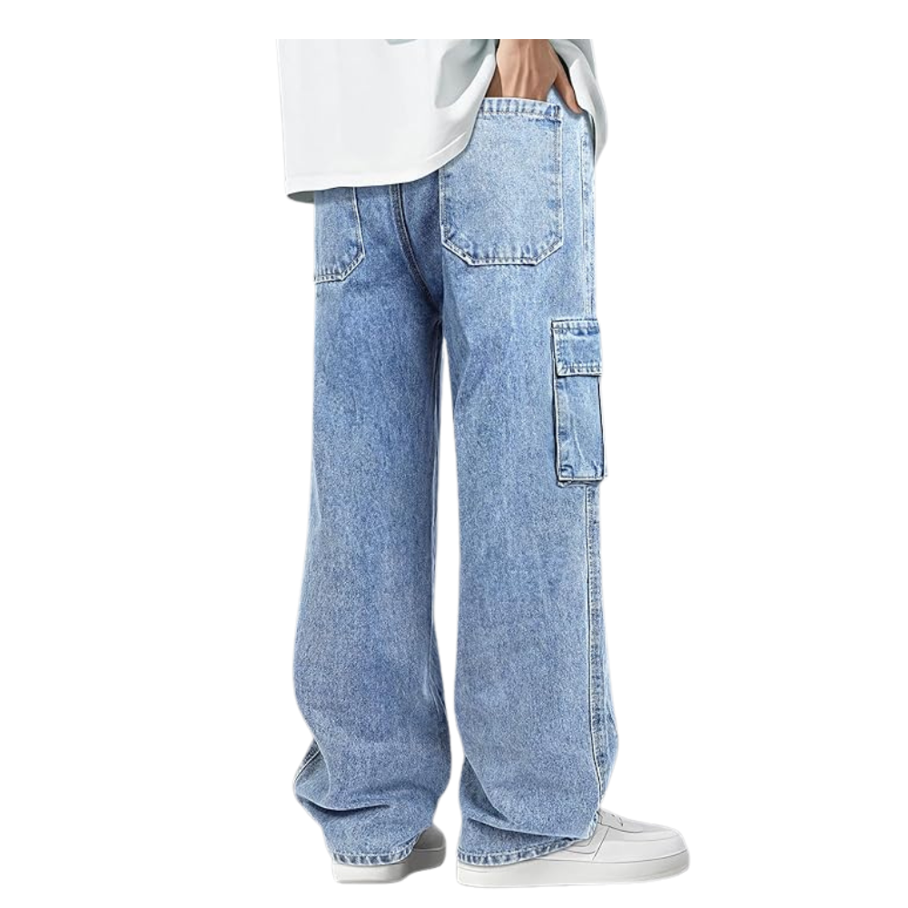 Herren Baggy Jeans – Elastische Taille Kordelzug Streetwear Hose