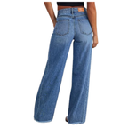 Women’s High-Waist Wide Leg Jeans – Stretchy Raw Hem Denim Pants