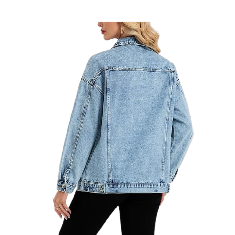 Women’s Oversized Denim Shacket – Boyfriend Fit Trucker Jacket