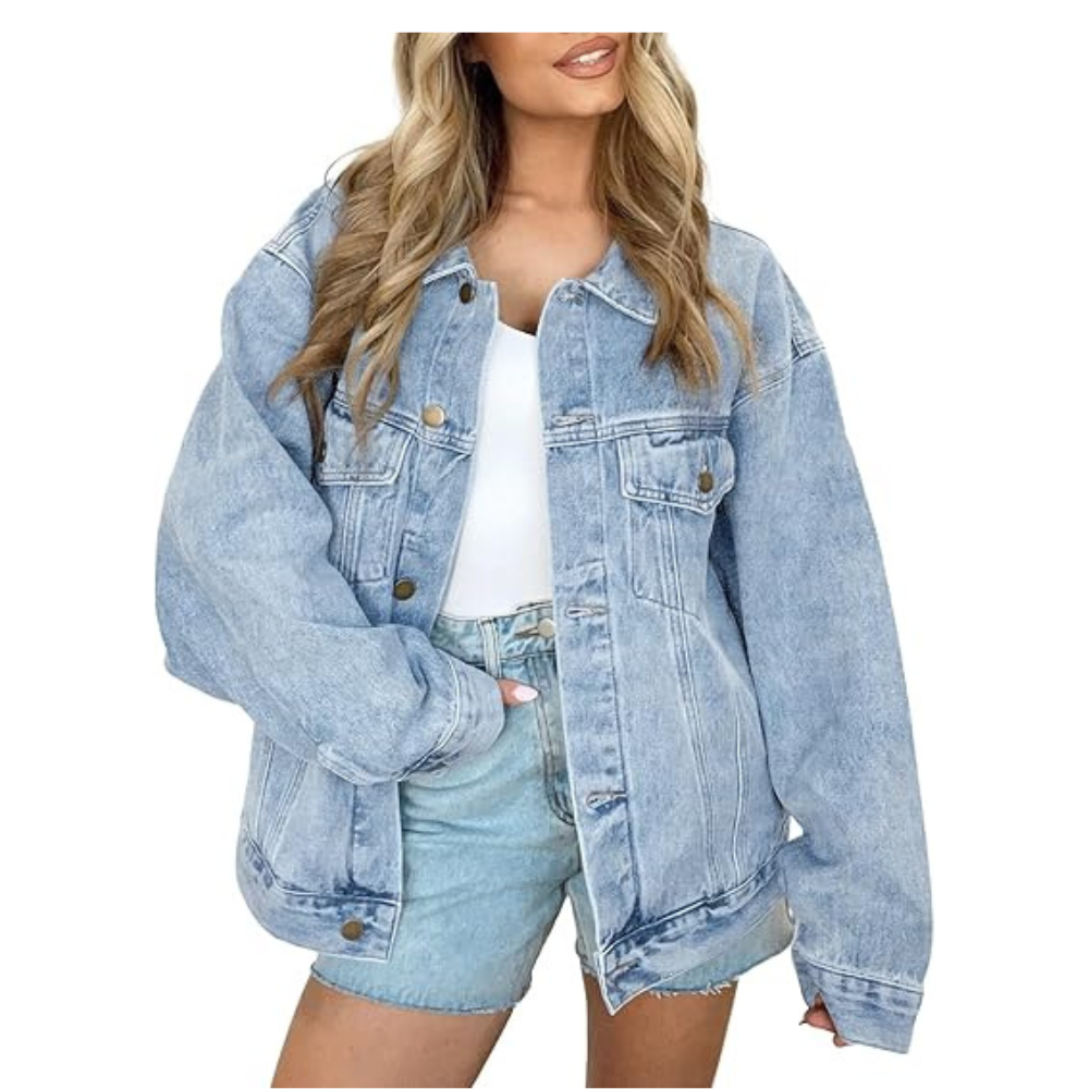 Women’s Oversized Denim Jacket – Loose Fit Button-Down Boyfriend Style