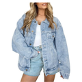 Women’s Oversized Denim Jacket – Loose Fit Button-Down Boyfriend Style